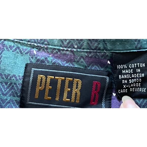 Vintage Peter B Mens XL Short Sleeve Button Down Shirt Checkerboard Skater 80s - Picture 3 of 5